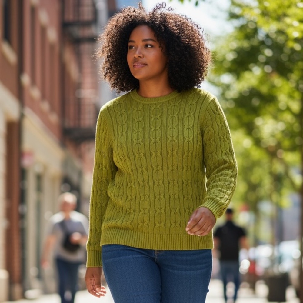 Tommy Hilfiger Olive Green Colored Cable Knit Sweater Size L